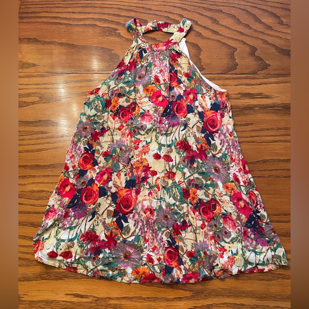 Floral Halter Tank with Red and Purple Floral Accents